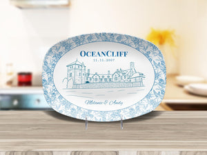Personalized Wedding Venue Plate, Blue and White Platter, Custom Keepsake Gift for Couples, Unique Bridal Shower Decor, Engagement Plate