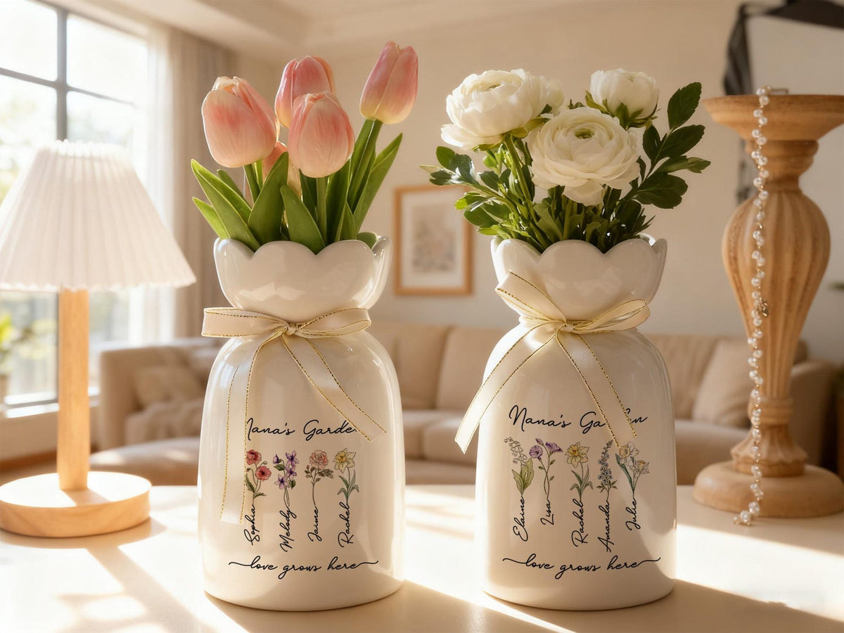 Custom Grandma's Garden Vase,Custom Birth Flower Vase for Mom,Gift for Moms,Best Friend Birthday Gift for Her, Gift for Grandma,