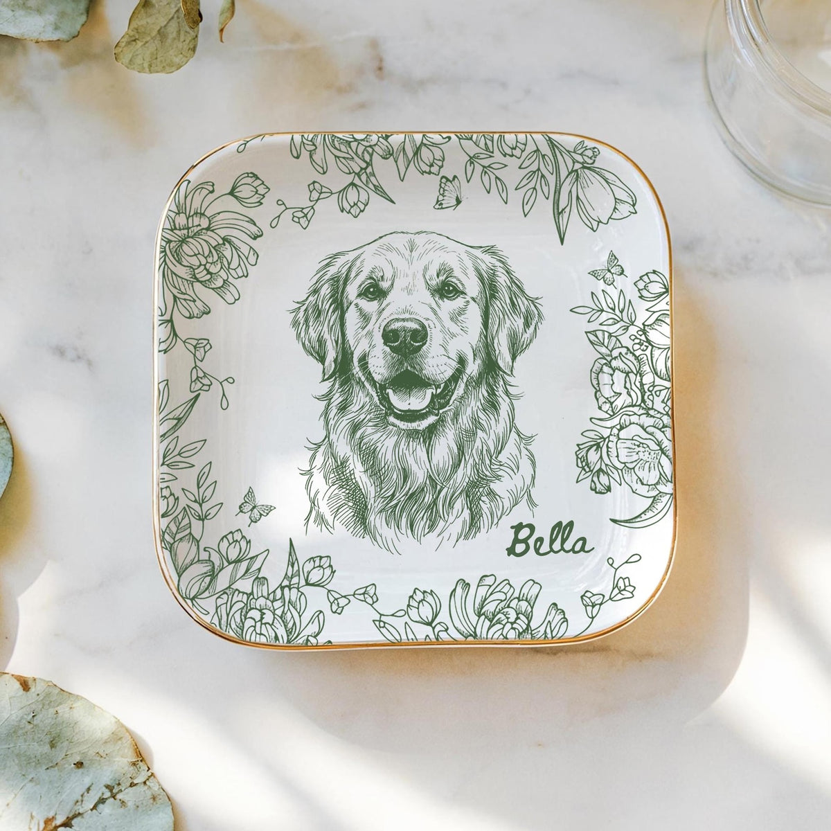 Custom Pet Jewelry Dish, Pet Memorial Jewelry Dish, Custom Dog Cat Portrait Ring Dish, Toile De Jouy Pet Ring Dish, Gift For Pet Owner