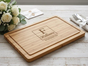 Personalized Bamboo Cutting Board, Custom Wedding Gift, Bespoke Carved Charcuterie Serving Tray