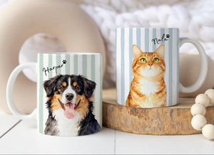 Custom Striped Pet Mug with Photo and Name Personalized Coffee Cup for Dog Moms