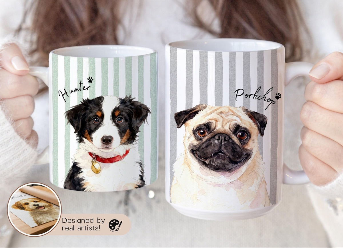 Custom Striped Pet Mug with Photo and Name Personalized Coffee Cup for Dog Moms