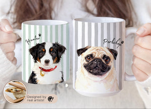 Custom Striped Pet Mug with Photo and Name Personalized Coffee Cup for Dog Moms