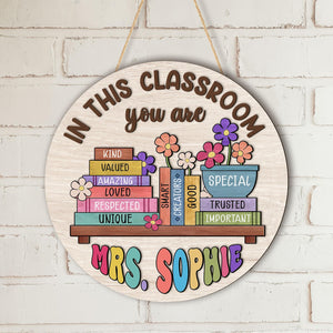 Custom Teacher Door Hanger: In This Classroom, Personalized Wood Sign