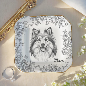 Custom Pet Jewelry Dish, Pet Memorial Jewelry Dish, Custom Dog Cat Portrait Ring Dish, Toile De Jouy Pet Ring Dish, Gift For Pet Owner