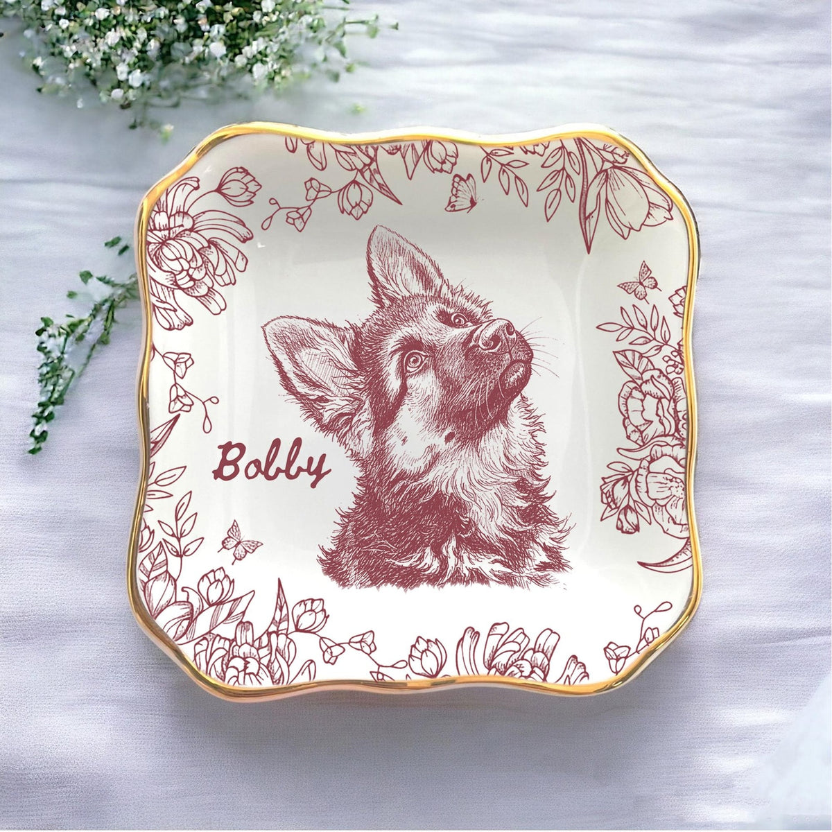 Custom Pet Jewelry Dish, Pet Memorial Jewelry Dish, Custom Dog Cat Portrait Ring Dish, Toile De Jouy Pet Ring Dish, Gift For Pet Owner