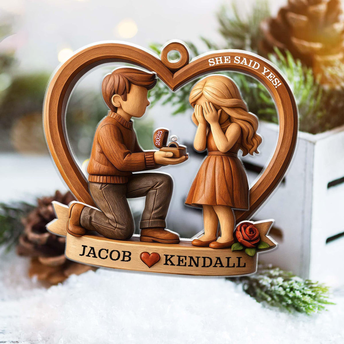 Personalized Couple Marriage Proposal Acrylic Ornament,First Christmas Engaged Ornament,Engagement Gift For Couple,Romantic Keepsake