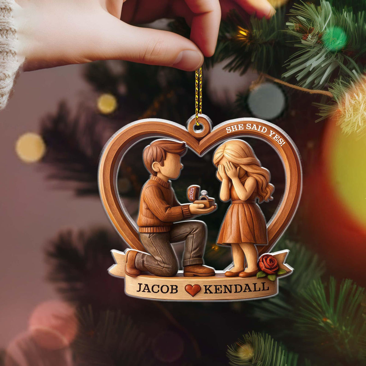 Personalized Couple Marriage Proposal Acrylic Ornament,First Christmas Engaged Ornament,Engagement Gift For Couple,Romantic Keepsake