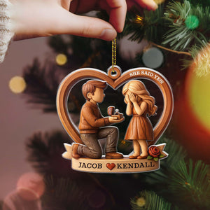 Personalized Couple Marriage Proposal Acrylic Ornament,First Christmas Engaged Ornament,Engagement Gift For Couple,Romantic Keepsake