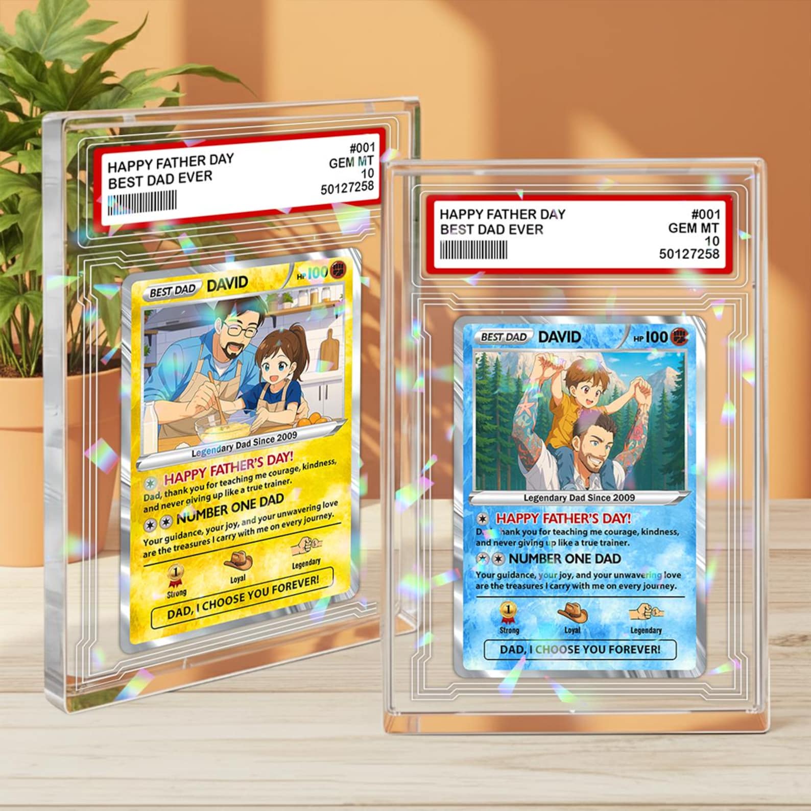 Custom Dad Poke Card Block, Personalized Poke Dad Hologram Effecr Plaque, Father s Day Gift, Custom Anime Card, Gamer Dad Gift, Gift for Husband