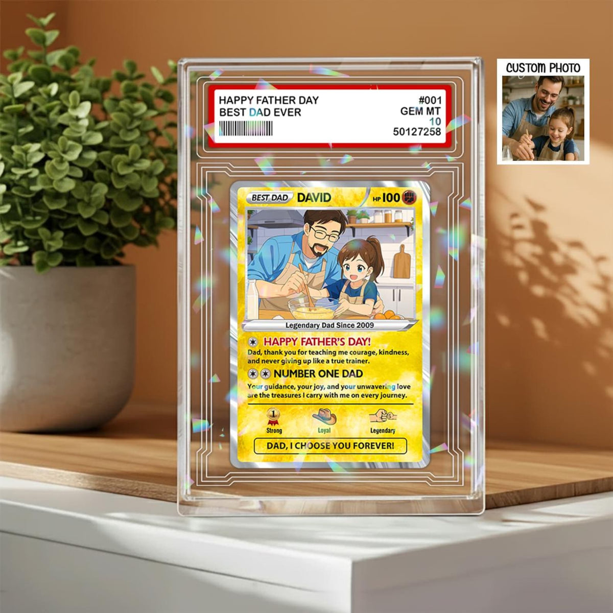 Custom Dad Poke Card Block, Personalized Poke Dad Hologram Effecr Plaque, Father s Day Gift, Custom Anime Card, Gamer Dad Gift, Gift for Husband
