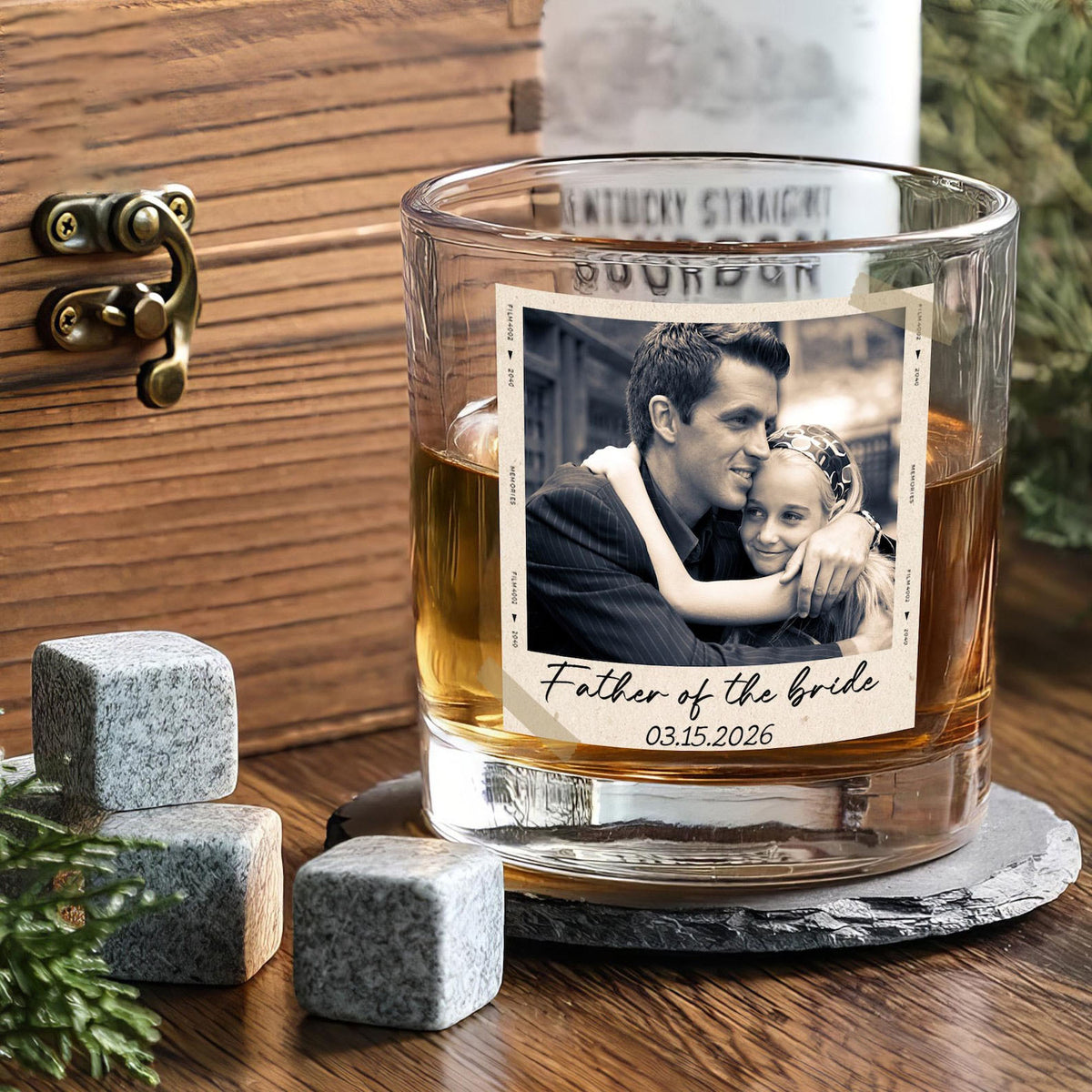 Personalized Gift for Father of the Bride, Father of the Groom, Custom Photo Whiskey Glass, Wedding Keepsake, Gift for Dad, Dad Grandpa Gift