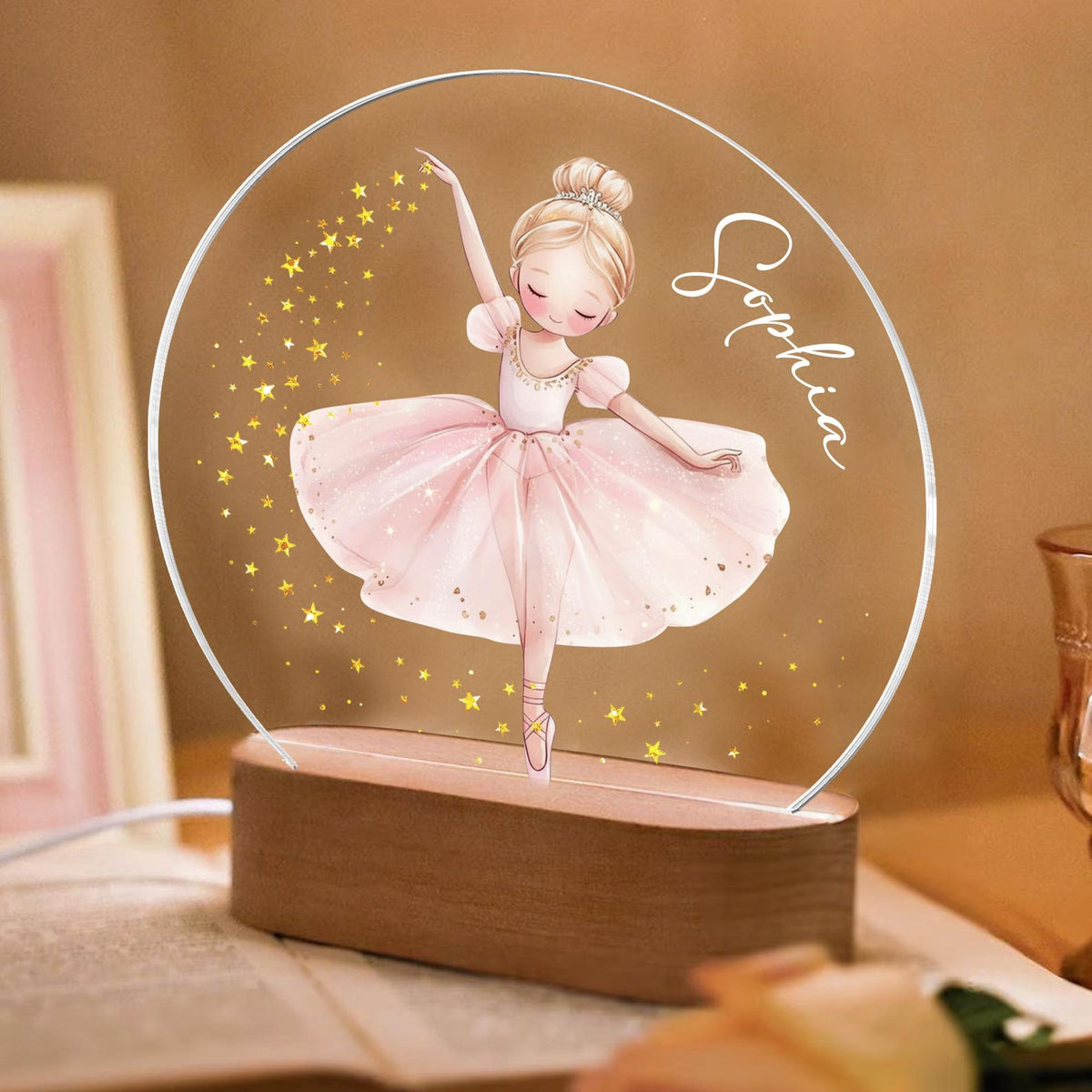 Personalized Acrylic Ballerina Led Night Light: Ballet Dancer Baby Nursery Decoration