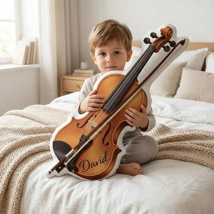 Custom Plush Violin Pillow: Realistic Instrument Print, Photo Name Detail, Decorative Music Accent