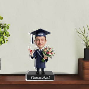 Custom Acrylic Block: Graduation Figurine with Personalized Face and School Name