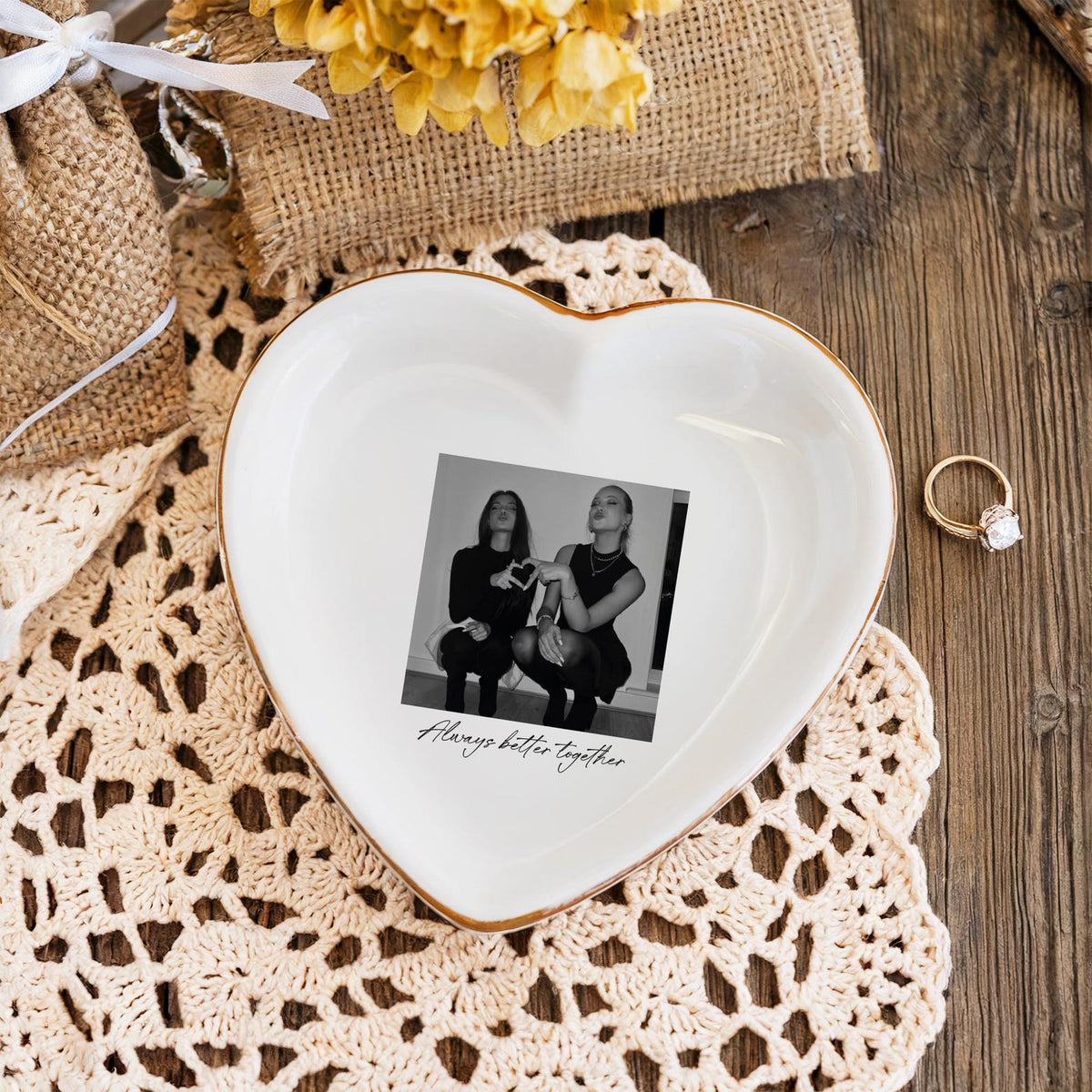 Custom Bestie Photo Jewelry Holder, Personalized Trinket Tray, Gift for Sister, Ceramic Ring Dishes, Personalized Gift, Soul Sister Gifts