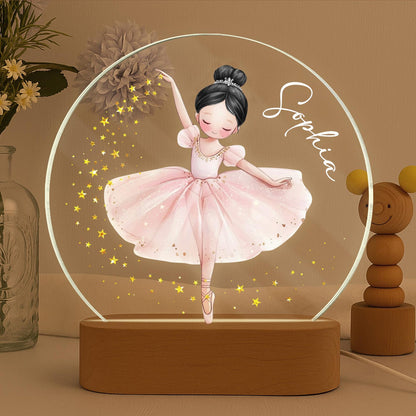Personalized Acrylic Ballerina Led Night Light: Ballet Dancer Baby Nursery Decoration