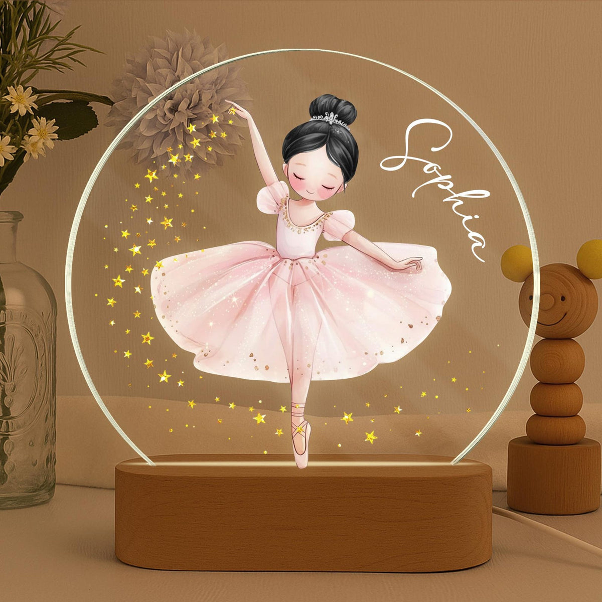 Personalized Acrylic Ballerina Led Night Light: Ballet Dancer Baby Nursery Decoration