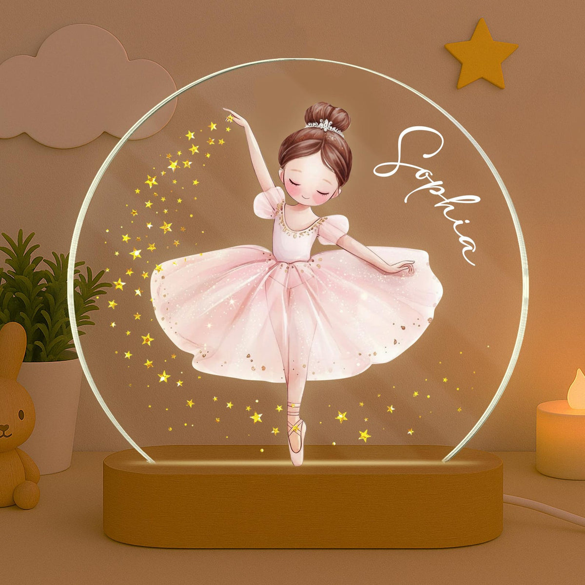 Personalized Acrylic Ballerina Led Night Light: Ballet Dancer Baby Nursery Decoration