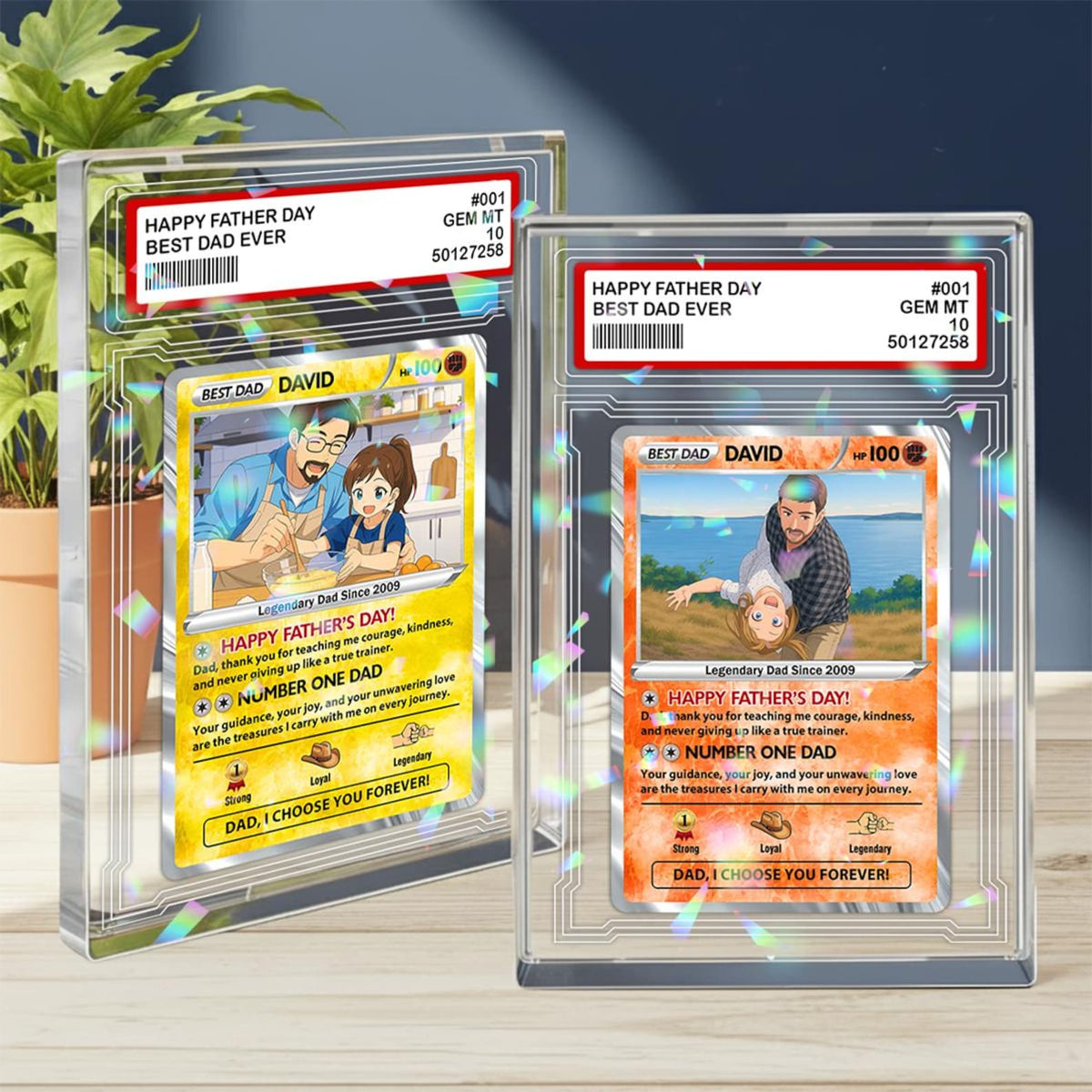 Custom Dad Poke Card Block, Personalized Poke Dad Hologram Effecr Plaque, Father s Day Gift, Custom Anime Card, Gamer Dad Gift, Gift for Husband