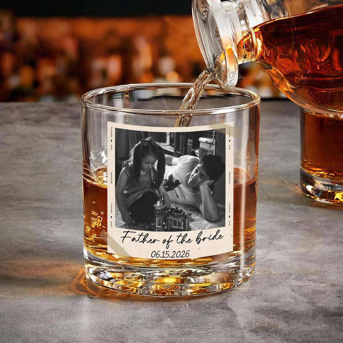 Personalized Gift for Father of the Bride, Father of the Groom, Custom Photo Whiskey Glass, Wedding Keepsake, Gift for Dad, Dad Grandpa Gift