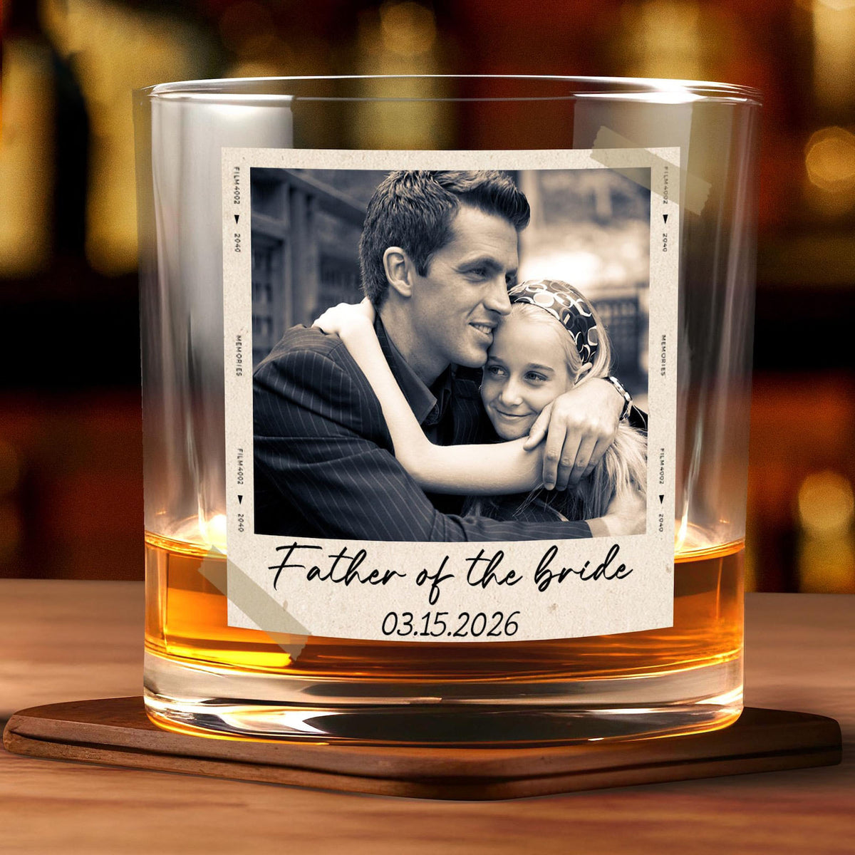 Personalized Gift for Father of the Bride, Father of the Groom, Custom Photo Whiskey Glass, Wedding Keepsake, Gift for Dad, Dad Grandpa Gift
