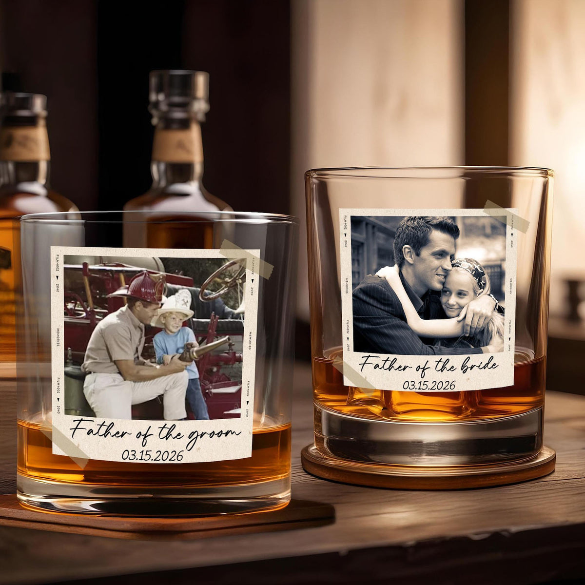 Personalized Gift for Father of the Bride, Father of the Groom, Custom Photo Whiskey Glass, Wedding Keepsake, Gift for Dad, Dad Grandpa Gift