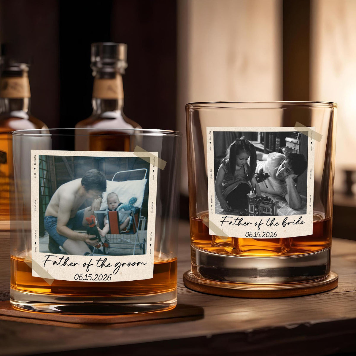 Personalized Gift for Father of the Bride, Father of the Groom, Custom Photo Whiskey Glass, Wedding Keepsake, Gift for Dad, Dad Grandpa Gift