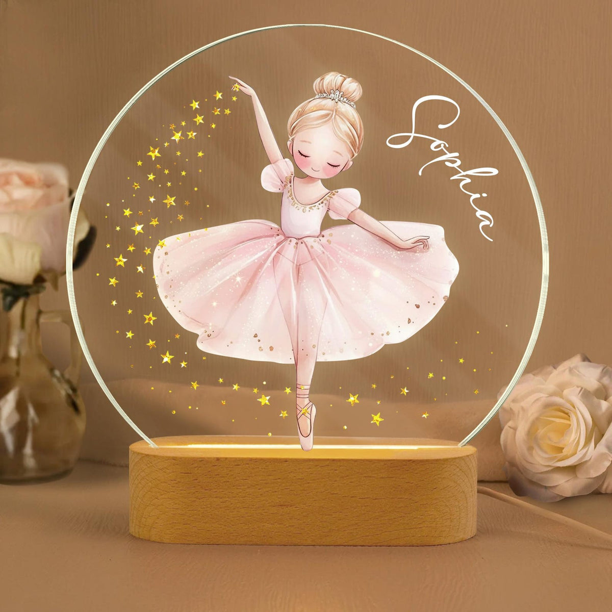 Personalized Acrylic Ballerina Led Night Light: Ballet Dancer Baby Nursery Decoration