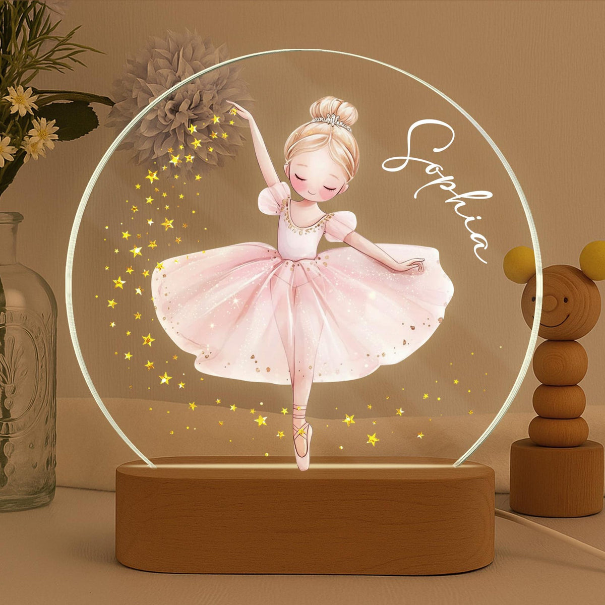 Personalized Acrylic Ballerina Led Night Light: Ballet Dancer Baby Nursery Decoration