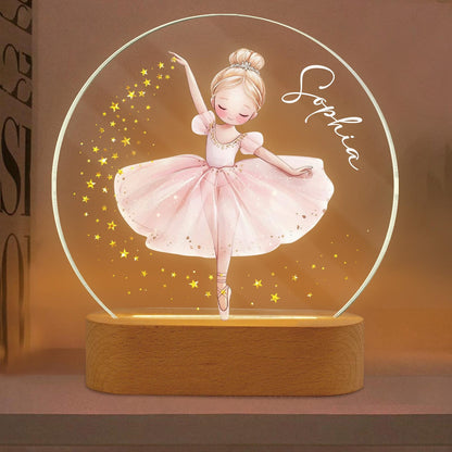 Personalized Acrylic Ballerina Led Night Light: Ballet Dancer Baby Nursery Decoration