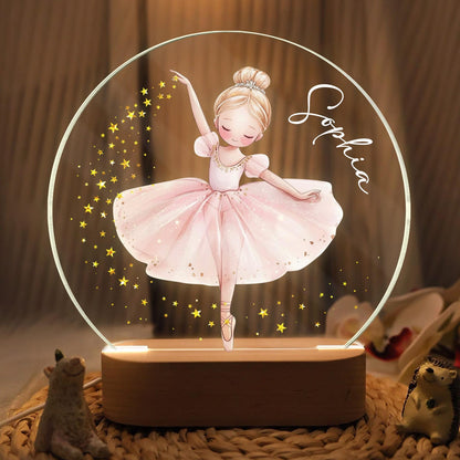 Personalized Acrylic Ballerina Led Night Light: Ballet Dancer Baby Nursery Decoration