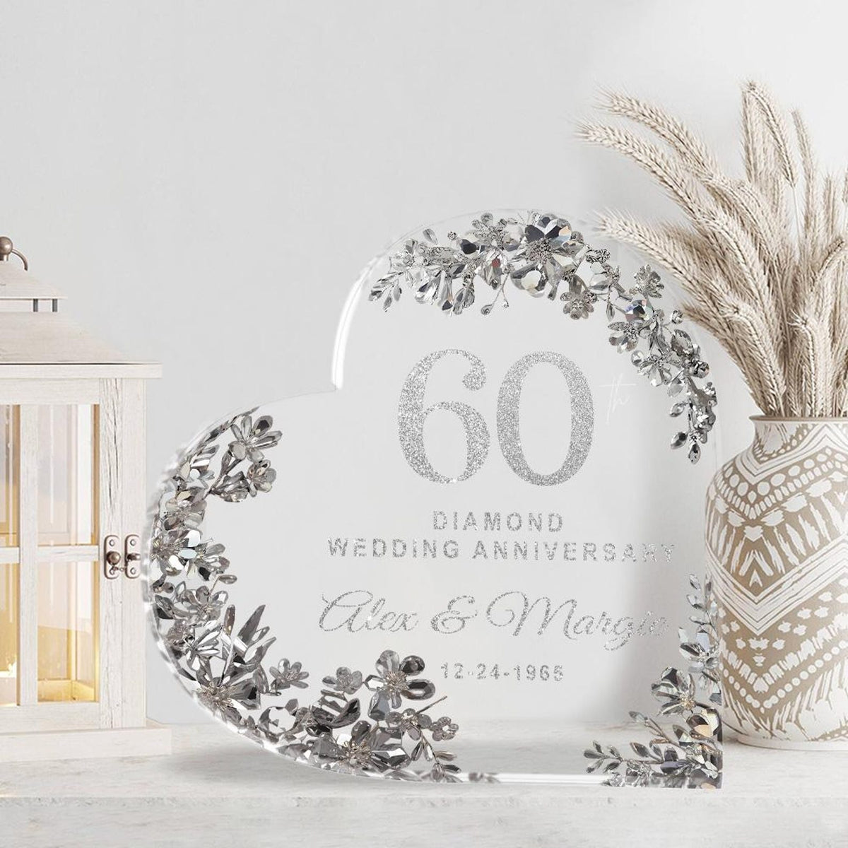 Custom 60th Anniversary Acrylic Block Diamond Wedding Table Decor, Anniversary Gift , Diamond Anniversary , Gift For Couple