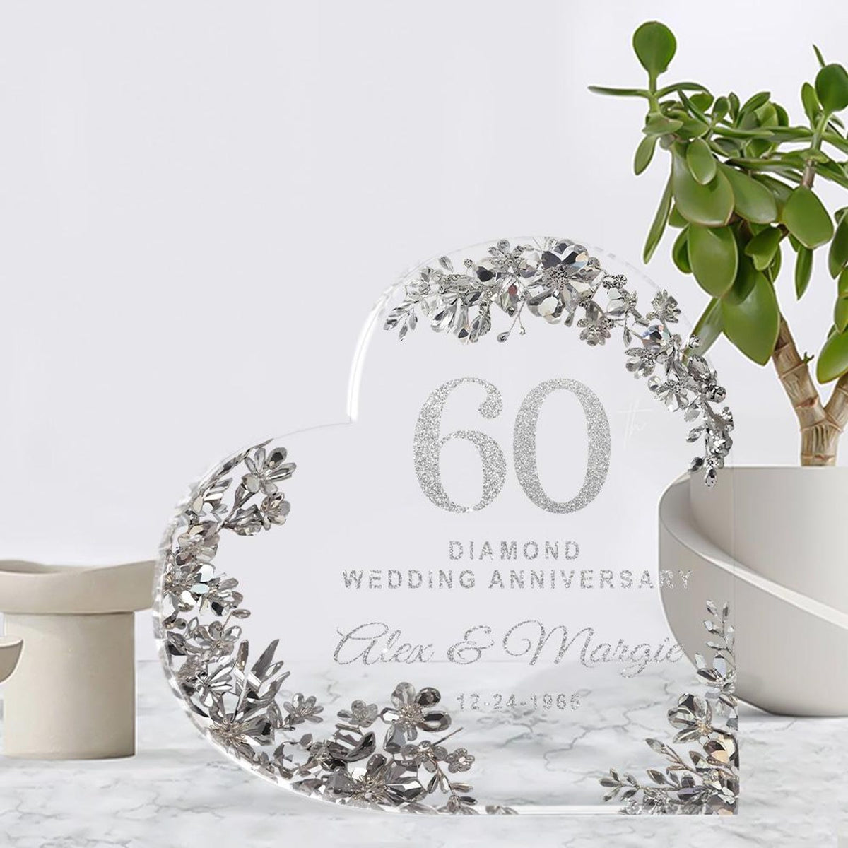 Custom 60th Anniversary Acrylic Block Diamond Wedding Table Decor, Anniversary Gift , Diamond Anniversary , Gift For Couple