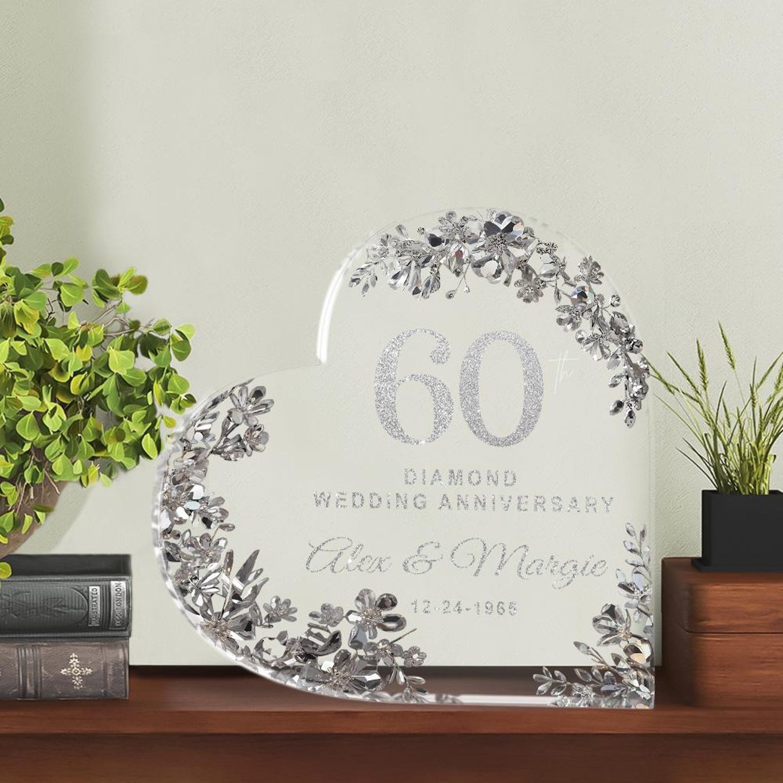 Custom 60th Anniversary Acrylic Block Diamond Wedding Table Decor, Anniversary Gift , Diamond Anniversary , Gift For Couple