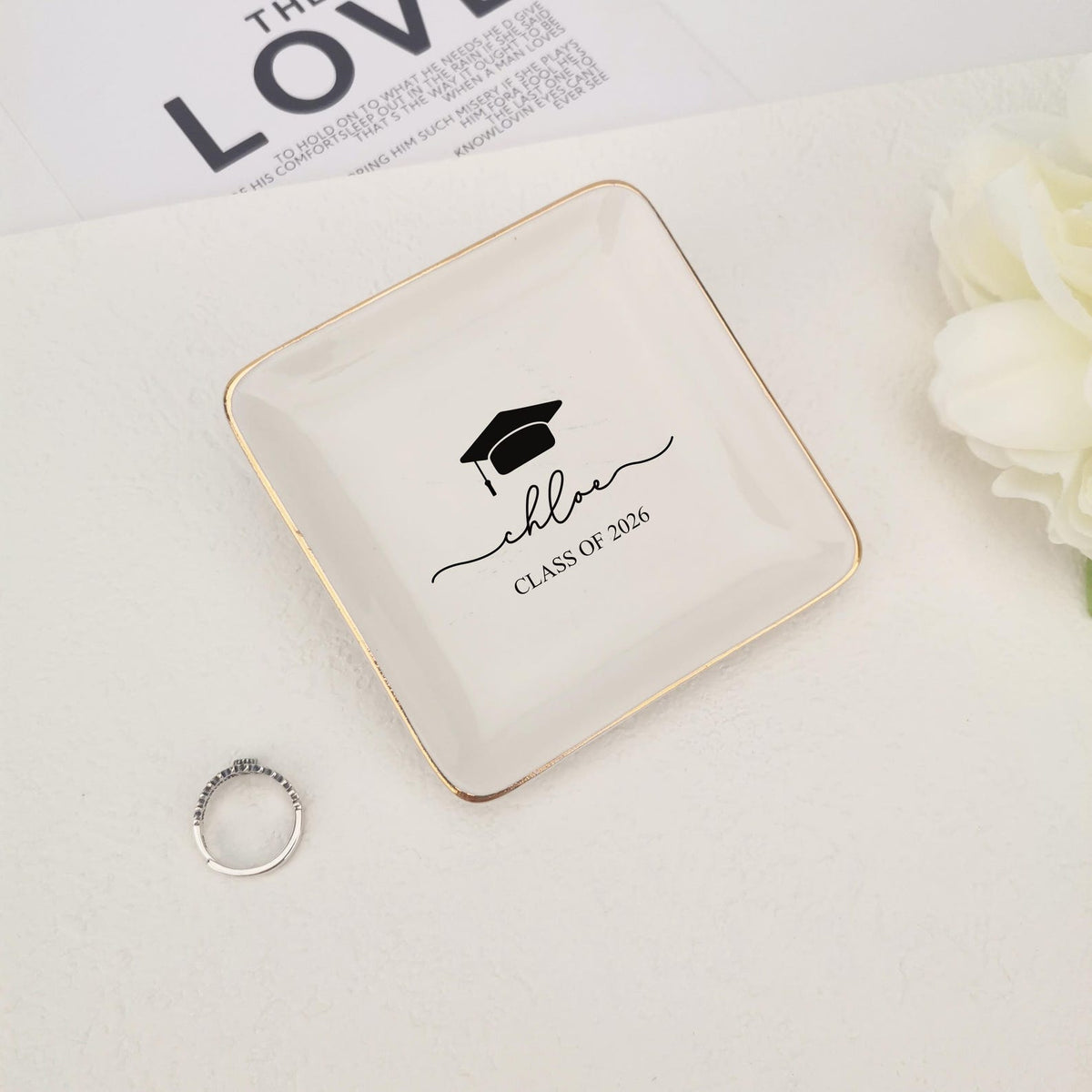 Personalized Name Graduation Jewelry Dish, Graduation Gift,2026 Class of College Graduation Gift, PHD Graduation Present, Custom Gift for Her