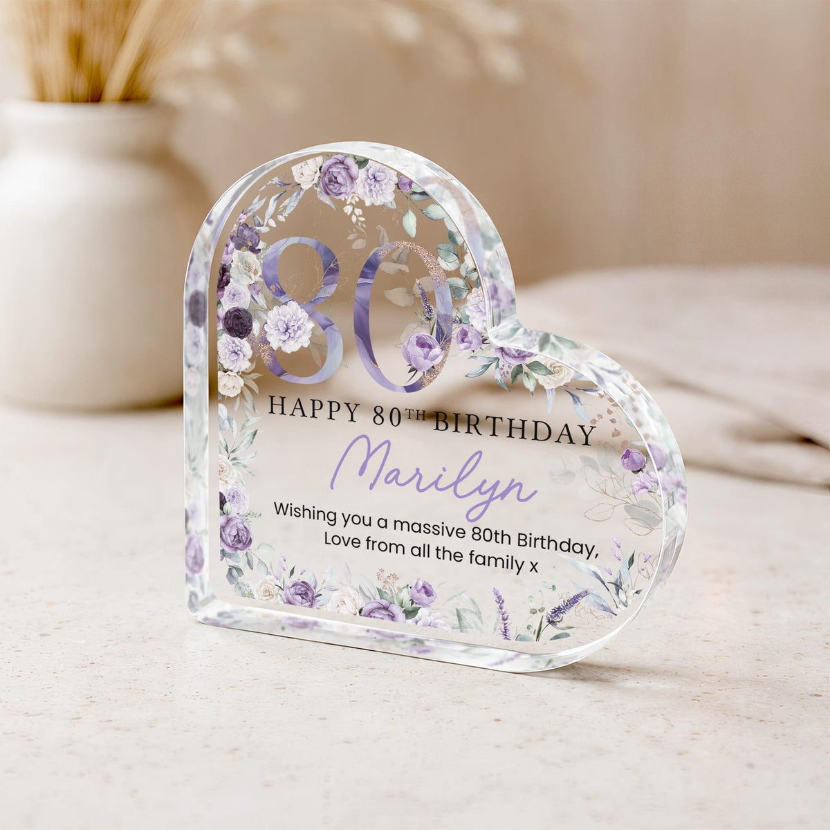 Personalised Happy 80th Birthday Gift Plaque, Birthday Gift For Nan Grandma Mum, 80th Birthday Gifts, Purple Floral 80th Gift, Gifts for Her