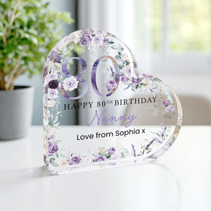 Personalised Happy 80th Birthday Gift Plaque, Birthday Gift For Nan Grandma Mum, 80th Birthday Gifts, Purple Floral 80th Gift, Gifts for Her