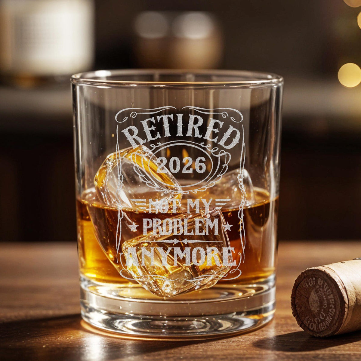 Retirement Gift, Retired 2026 Whiskey Glass, Funny Retirement Gift for Men, Not My Problem Anymore Glass