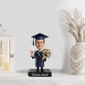 Custom Acrylic Block: Graduation Figurine with Personalized Face and School Name