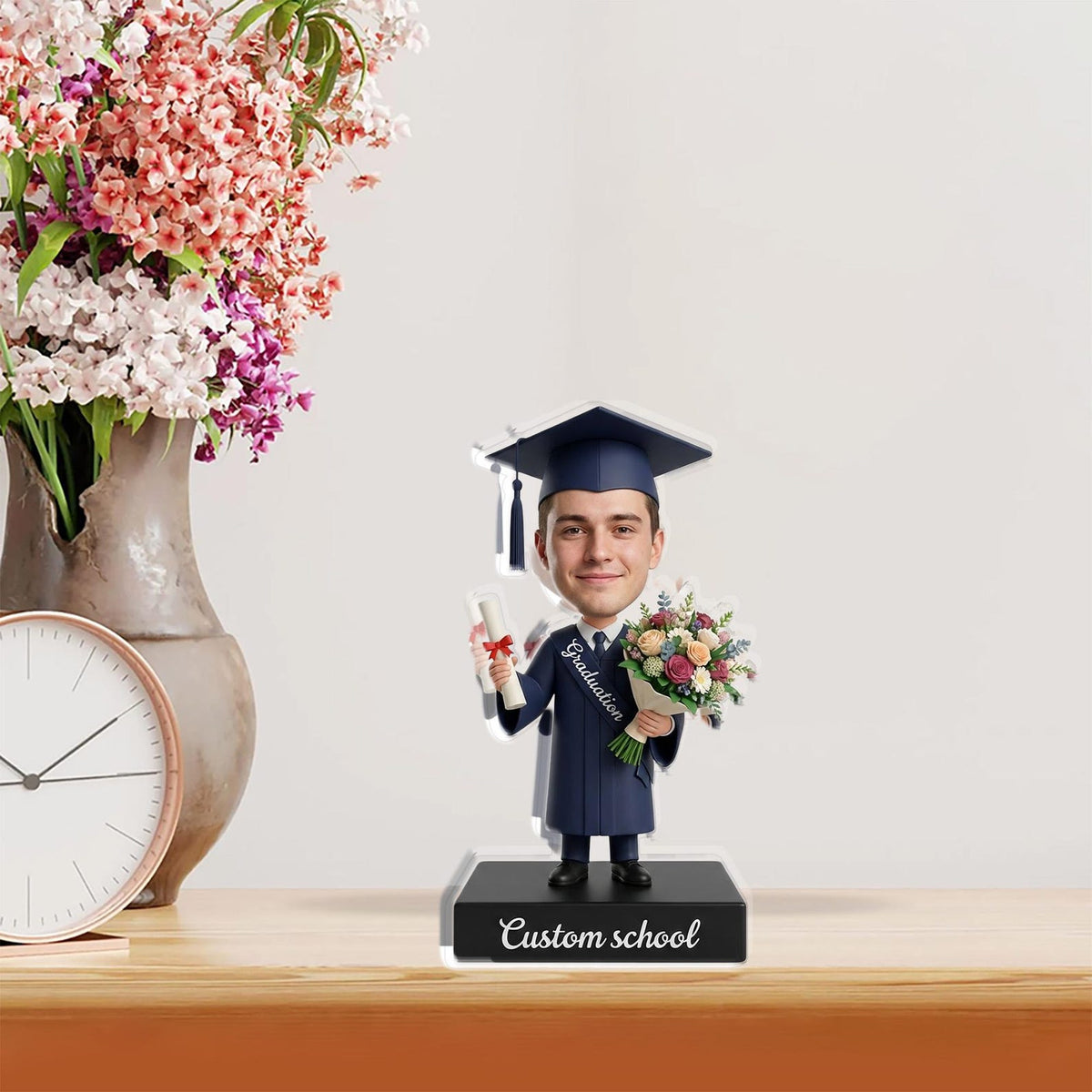 Custom Acrylic Block: Graduation Figurine with Personalized Face and School Name