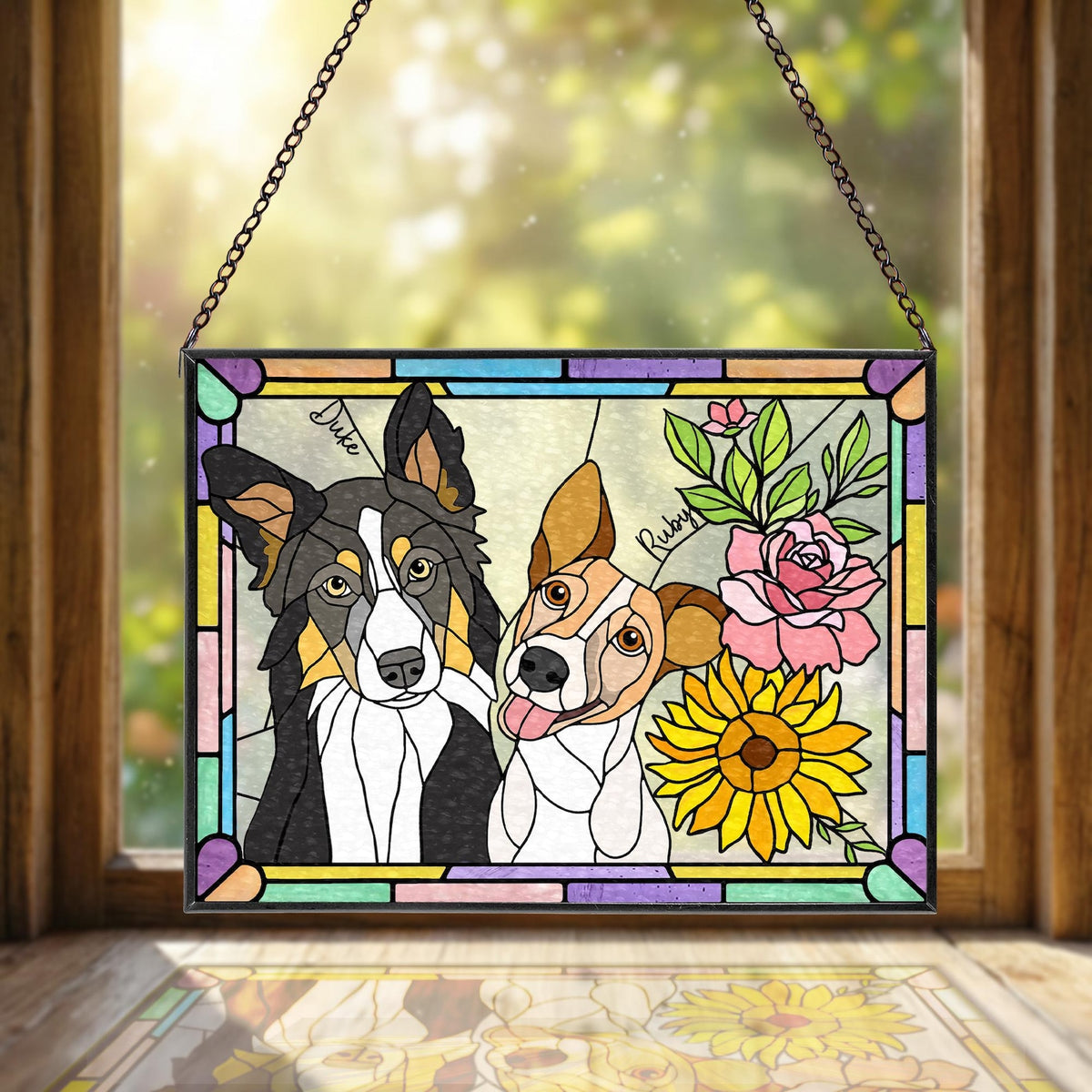 Custom Multiple Pets Portrait Glass Suncatcher, Dogs Memorial Gift, Dog Lover Gift, Gift For Dog Lover, Cat Lover Gift, Pet Memorial Gift