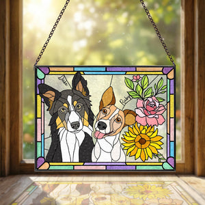 Custom Multiple Pets Portrait Glass Suncatcher, Dogs Memorial Gift, Dog Lover Gift, Gift For Dog Lover, Cat Lover Gift, Pet Memorial Gift