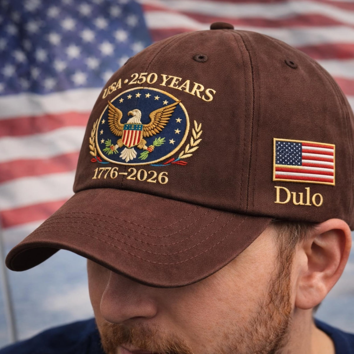 Embroidered United States 250th Anniversary Wash Cap, Custom Name 1776 2026 Eagle Cap, US Flag Veteran Gift United States 250th, Usa Pride