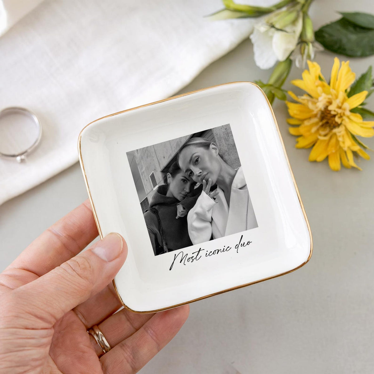 Custom Bestie Photo Jewelry Holder, Personalized Trinket Tray, Gift for Sister, Ceramic Ring Dishes, Personalized Gift, Soul Sister Gifts