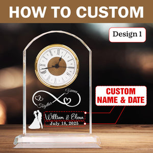 Personalized Wedding Crystal Clock Gift for Couples, Custom Engraved Names & Date, Romantic Anniversary Keepsake for Wife, Husband, Parents