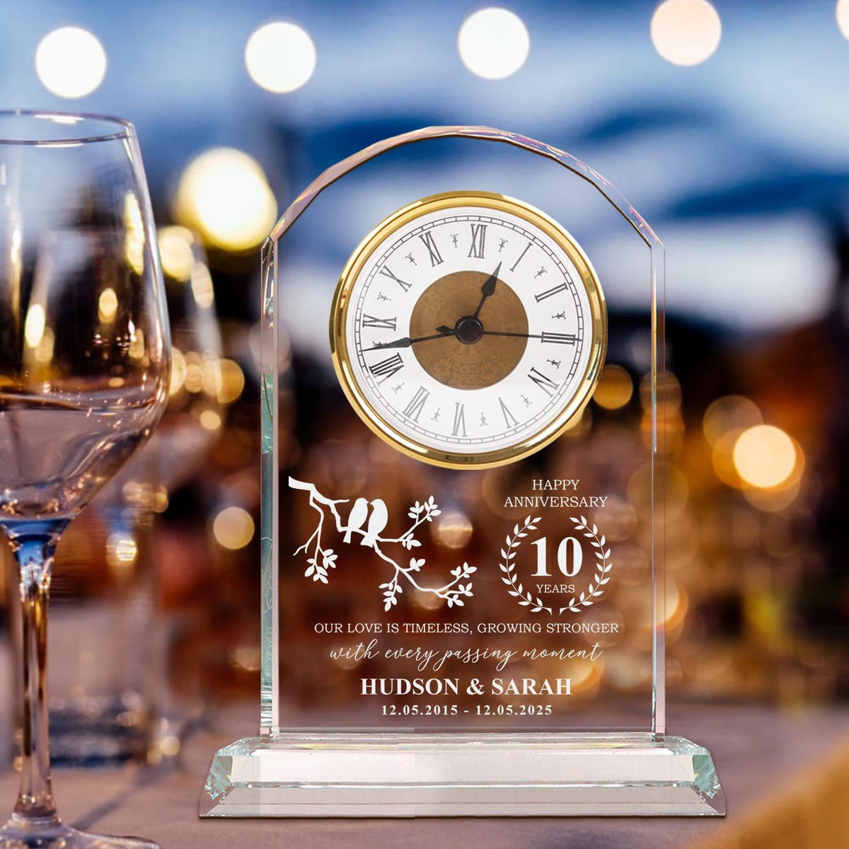 Personalized Wedding Crystal Clock Gift for Couples, Custom Engraved Names & Date, Romantic Anniversary Keepsake for Wife, Husband, Parents
