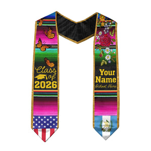 Personalized Guatemalan American Flag Graduation Sash 2026, Guatemala Graduation Stole, Guatemalan Graduation 2026, Custom Graduation Stole