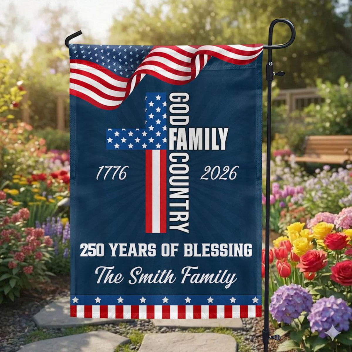 Personalized 250 Years of Blessing Garden Flag,Patriotic 1776-2026,Independence Day,America 250th Anniversary,4th of July House Garden Flag
