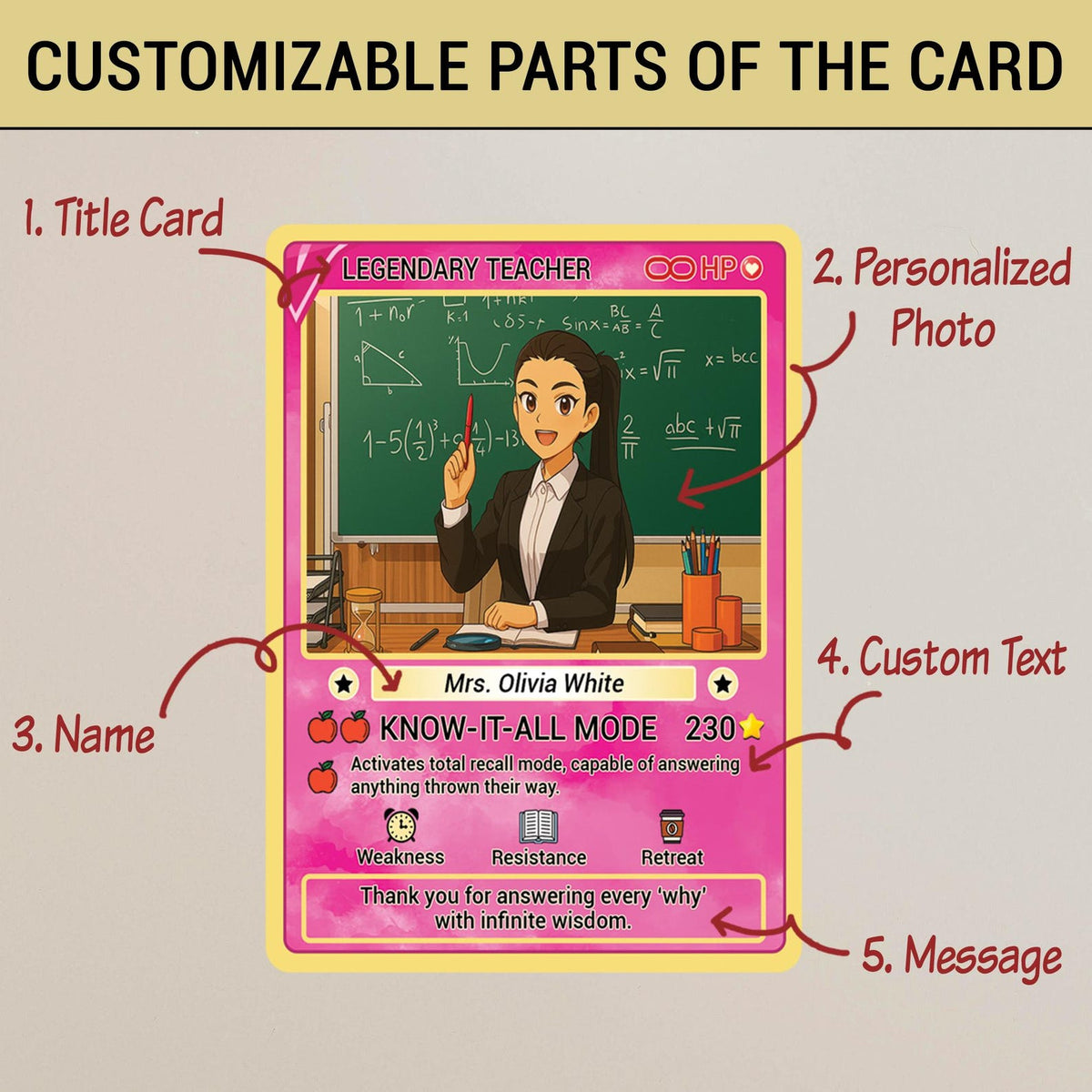 Custom Teacher Appreciation Card from Photo, Personalized Poke Style Card for Educator Gift, End of Year Present for Legend